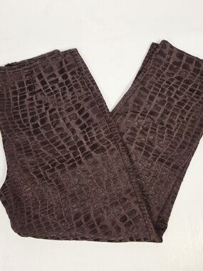 Textured Croc-Embossed Pants in Deep Brown